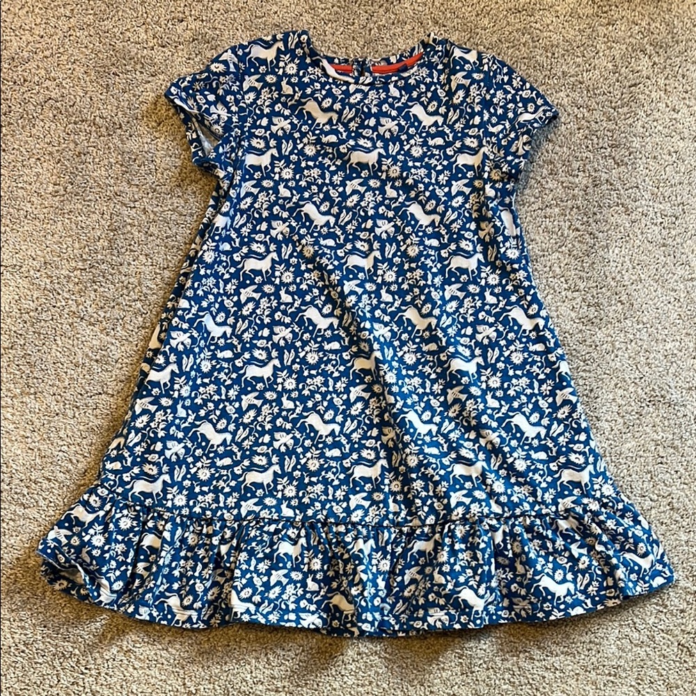 Mini Boden Blue and White Ruffled Tiered Sundress